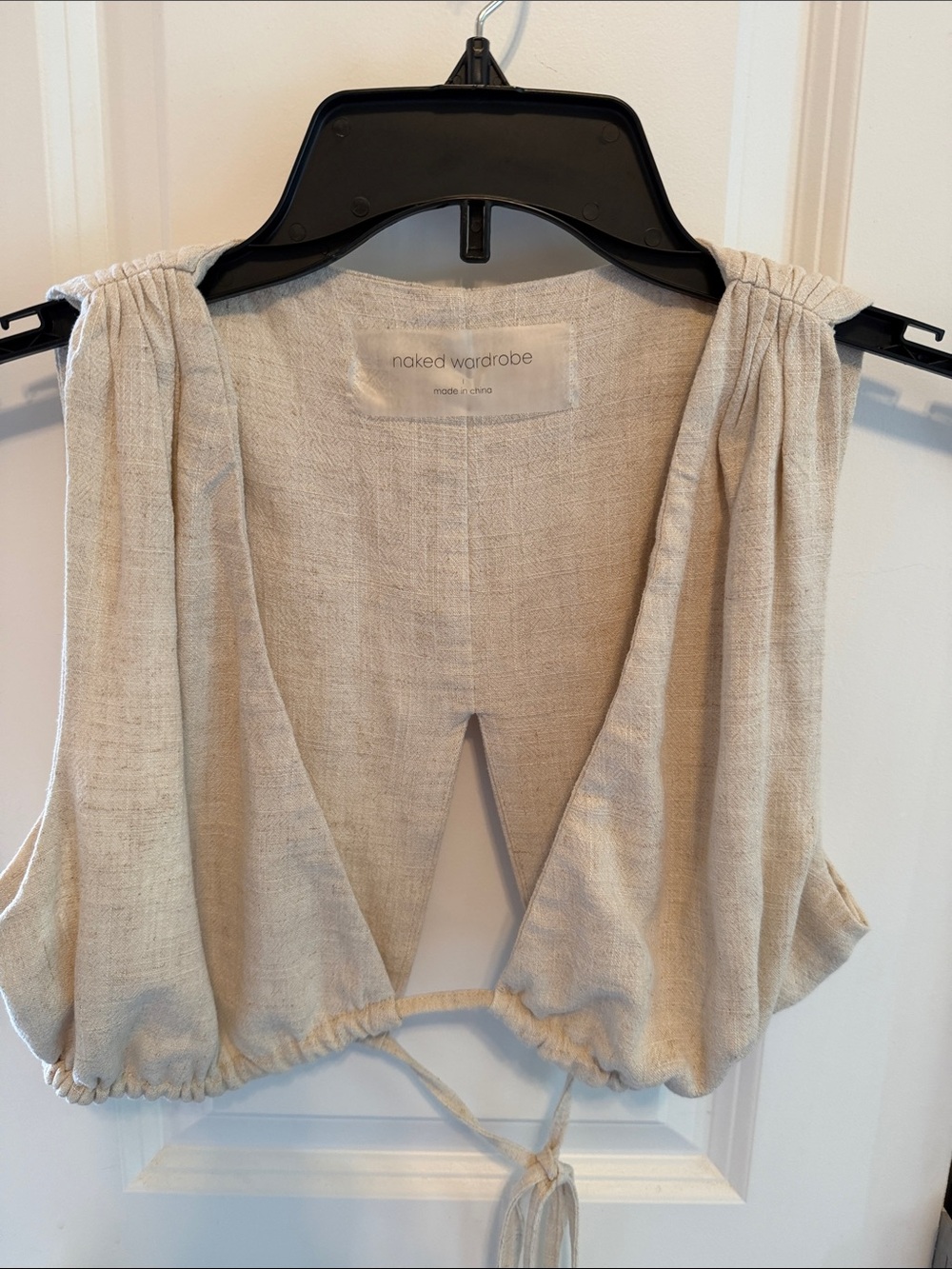 Naked Wardrobe Cream Tie-Back Sexy Crop Top